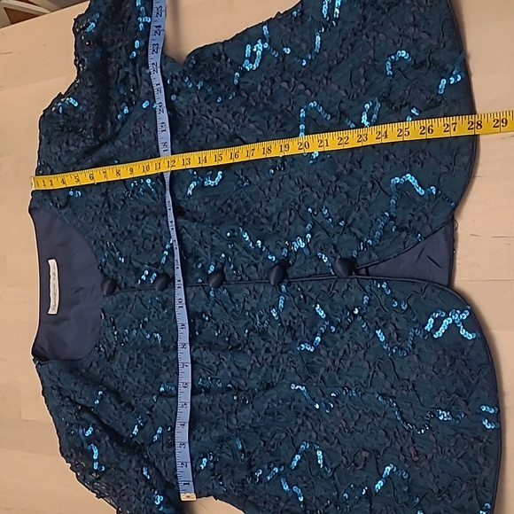 EUC VTG 1980s Nancy Neil Jade Green Sequined Skirt Set with Sheer Sleeves - Picture 6 of 17